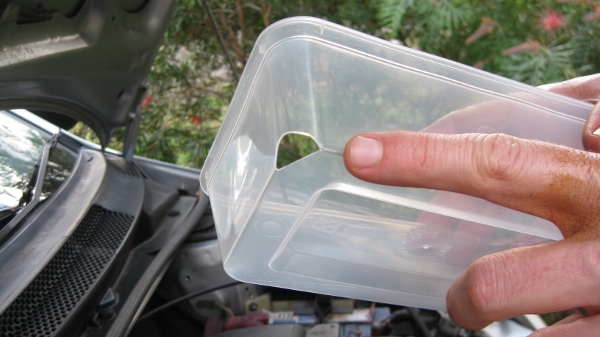 Slice from Corner of Takeaway Container to act as Funnel