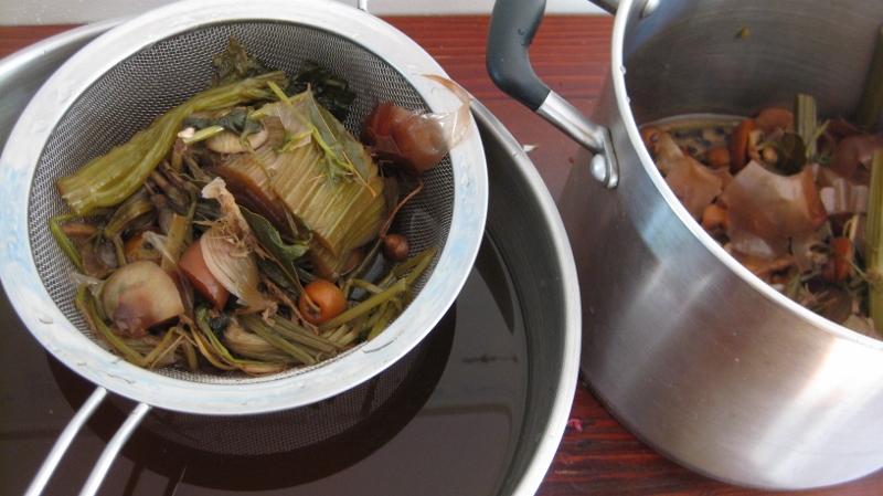 Making stock from vegetable scraps