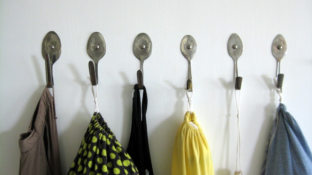 Reusing and Recycling - Plastic Recycling Station from upcycled spoons and clothes